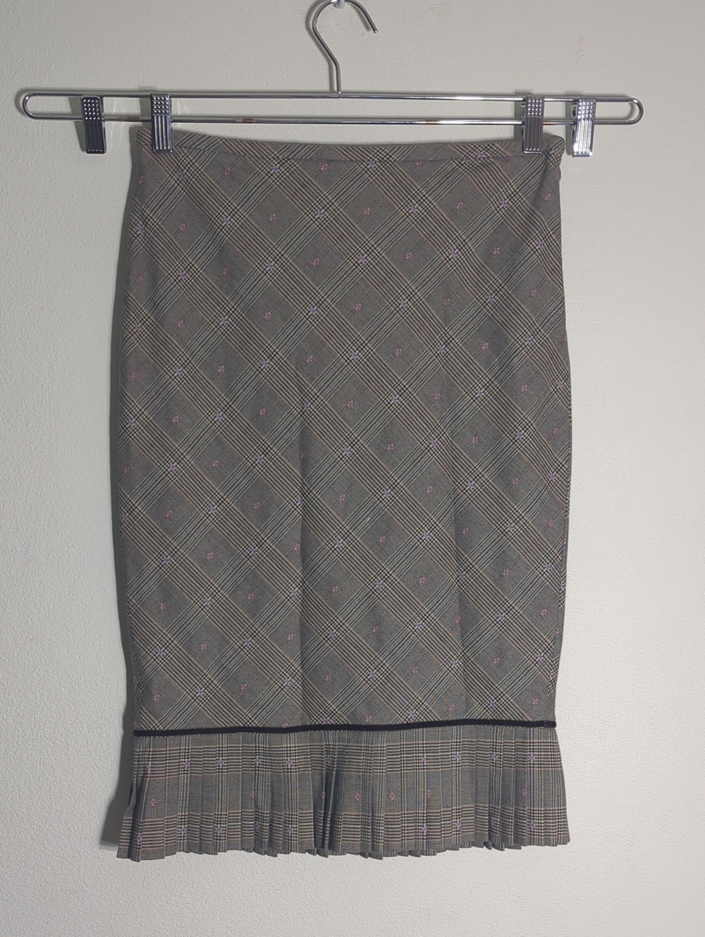 Intuitions Womens Pencil Skirt Pleats Plaid Floral Feminine Coquette Dainty Sz 4